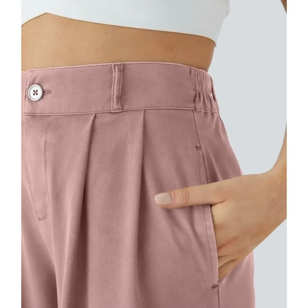 Halara High Waisted Button Zipper Side Pocket Split Hem Wide Leg Casual Pants - Picture 4 of 16